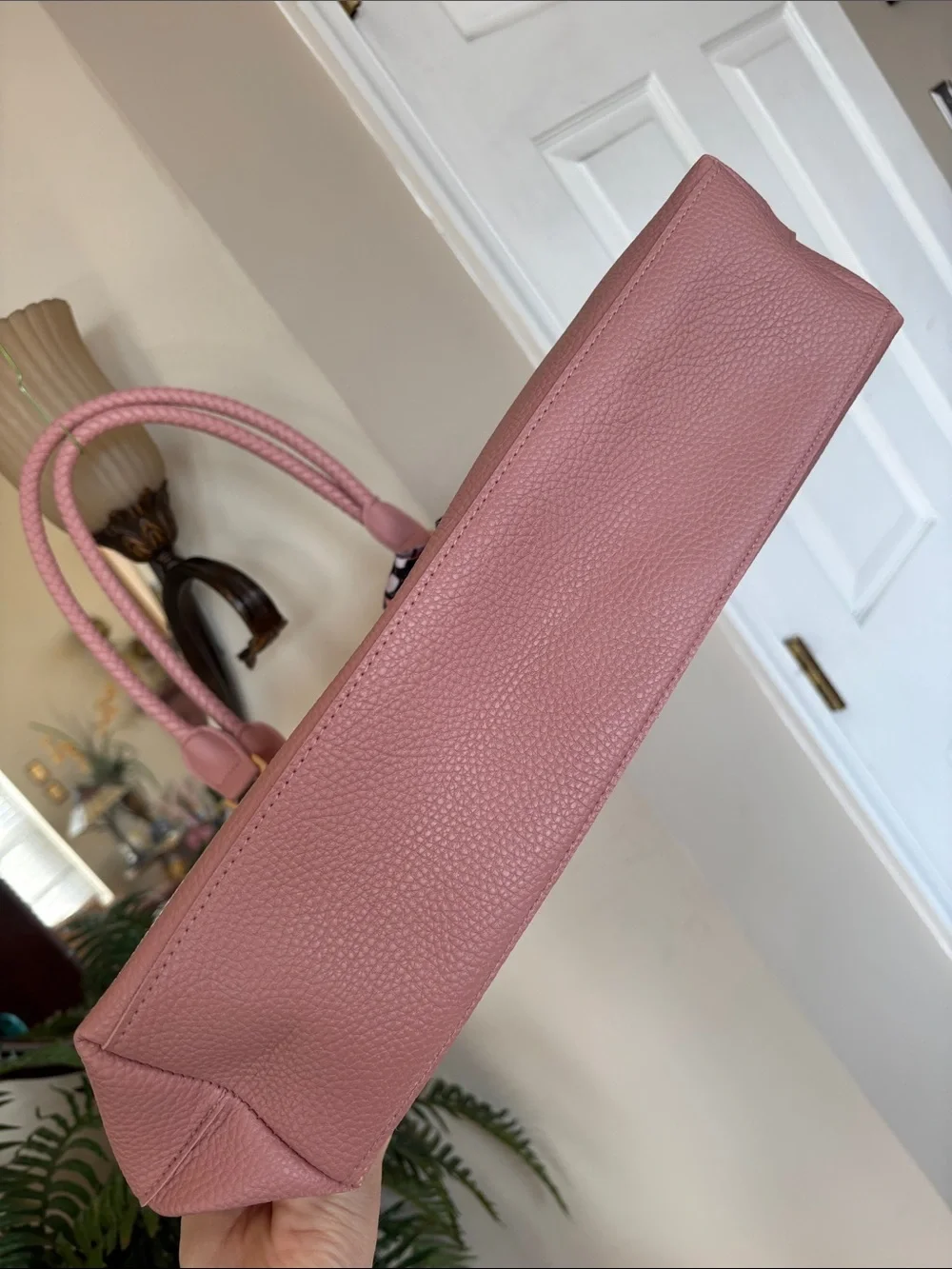 Ulta Dusty Rose Pink Pebbled Tote Bag Office Laptop Scarf Accent Bow Braided